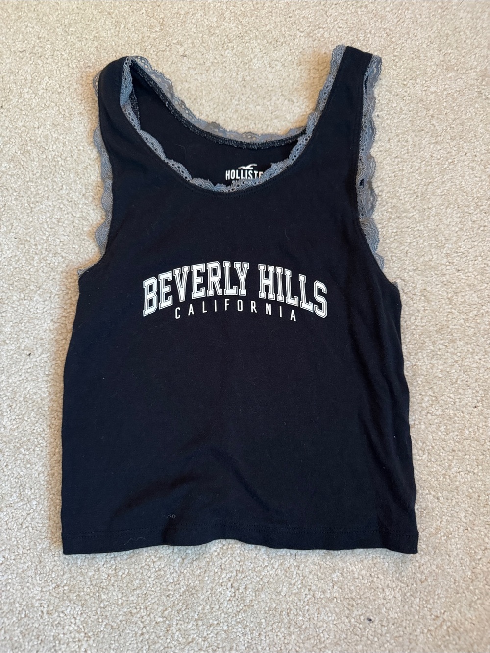 Hollister Black Beverly Hills California Lace-Trim Tank